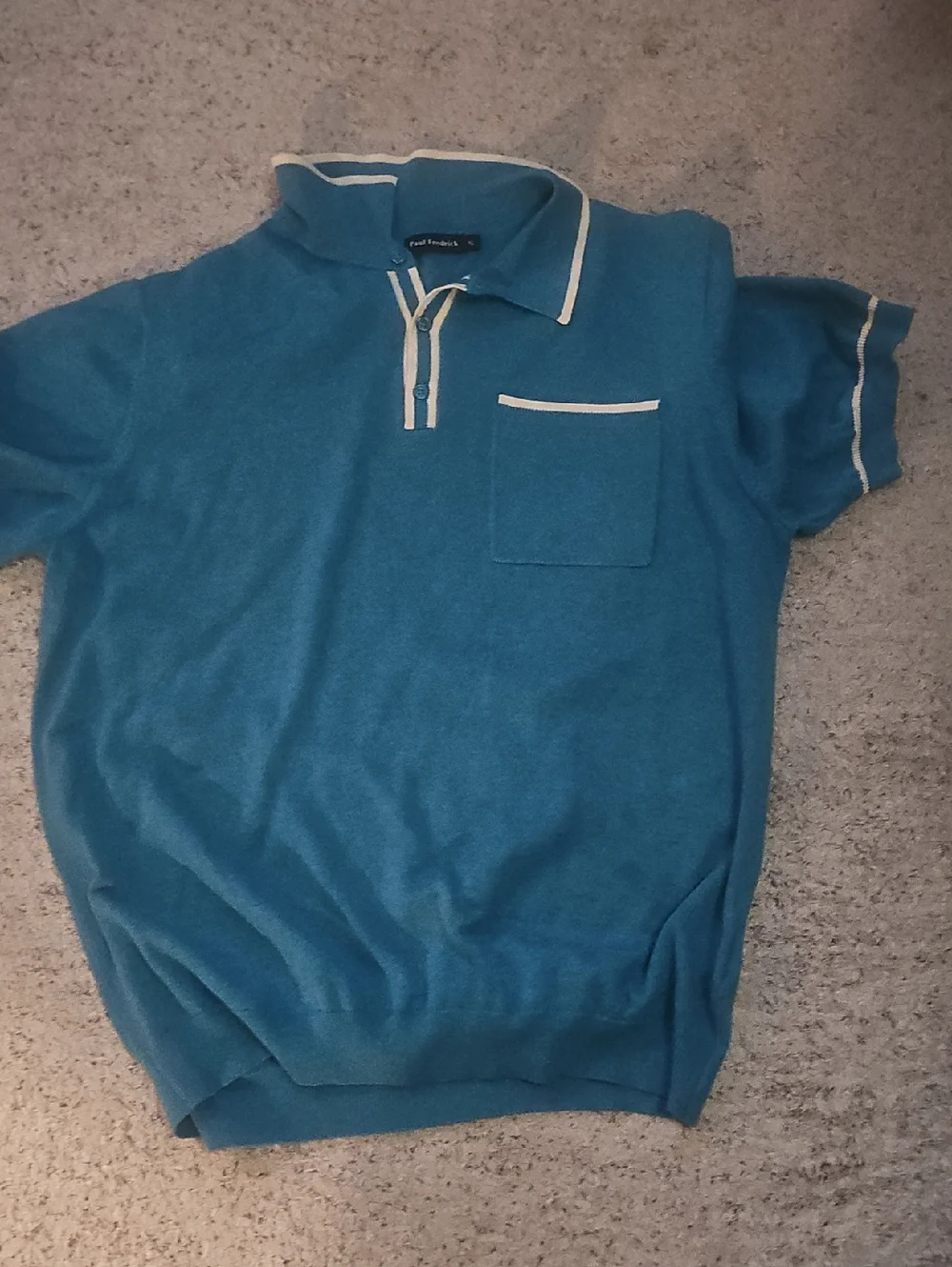 Paul Fredrick Teal Short-Sleeve Polo Sweater with Cream Trim 100%supima Cotton